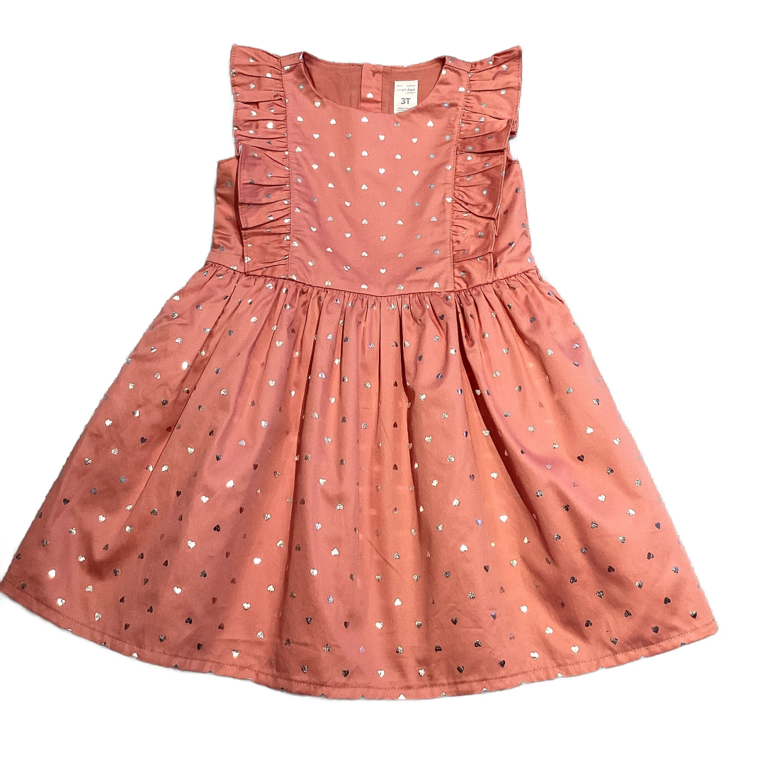 3T Girls Simple Joys Dusty Melon Party Dress w/Silver Hearts