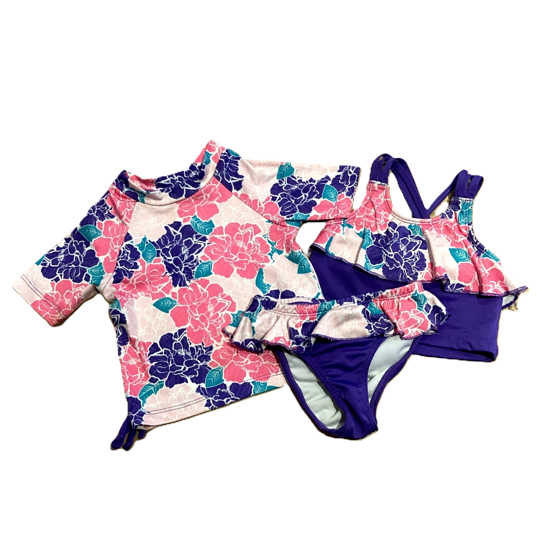 3T Girls Lily & Dan Pink/Purple Floral 3 Piece Swimsuit