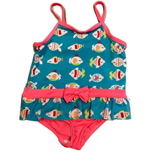 3T Girls Wippette Turquoise One Piece Swimsuit w/Fish and Bow
