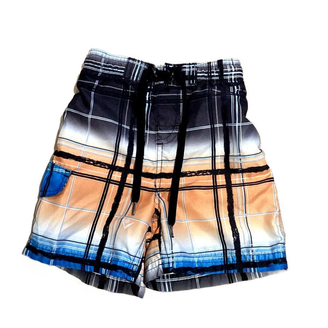 3T Boys Kanu Black/Orange Plaid Swim Trunks