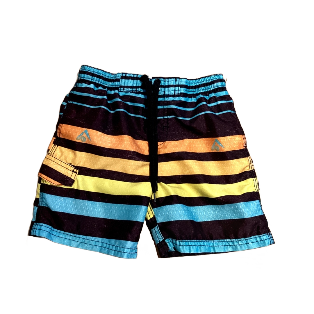 3T Boys Kanu Black/Turquoise Striped Swim Trunks