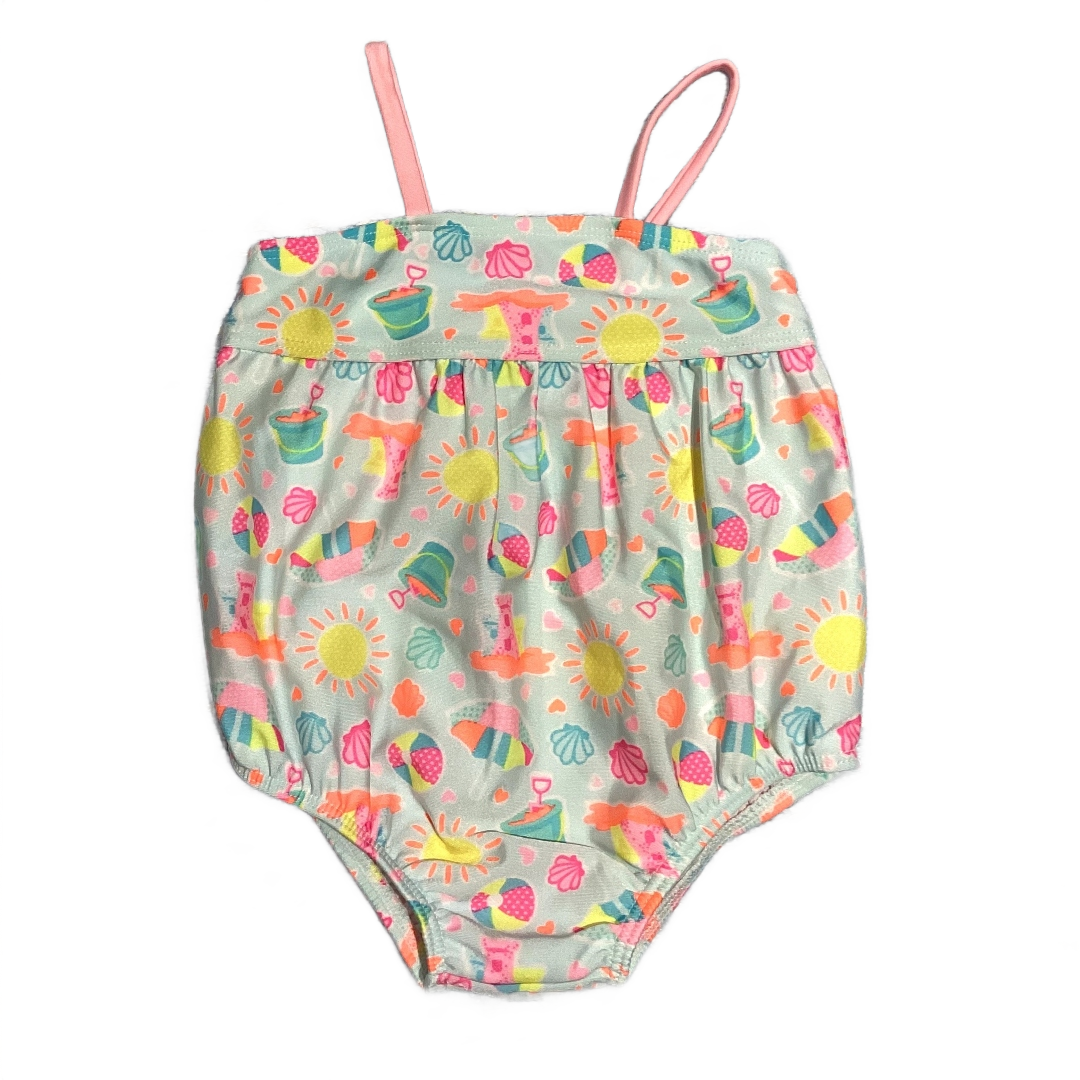 3-6 Girls Healthtex Baby Blue and Neon Colored Beach Patterned One-Piece Bubble