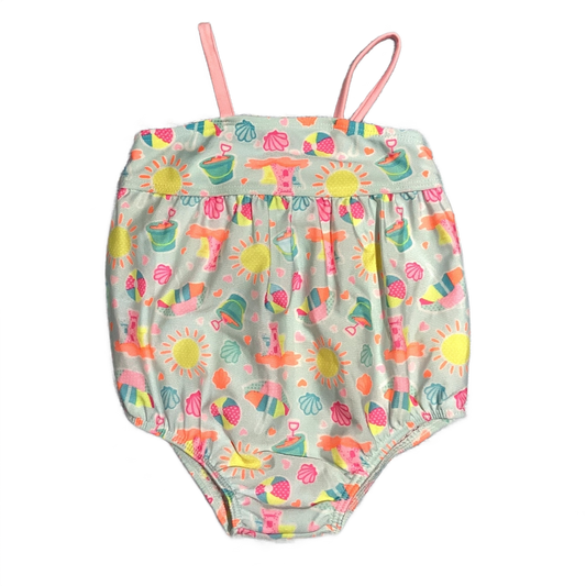 3-6 Girls Healthtex Baby Blue and Neon Colored Beach Patterned One-Piece Bubble