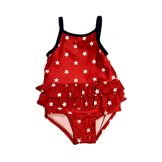 6-9 Girls Red One Piece Swimsuit w/White Stars