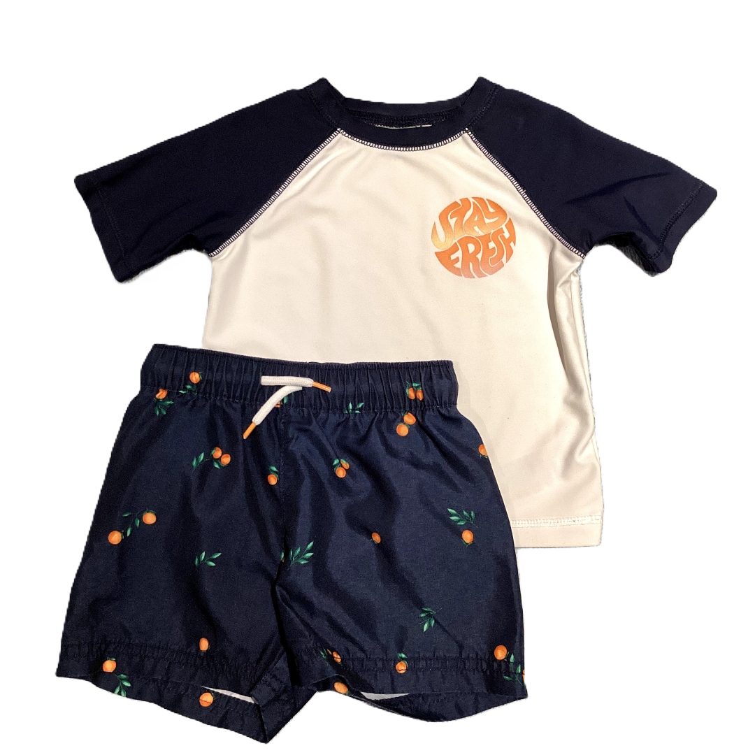 18-24 Boys Old Navy Navy/White Stay Fresh Swim Shirt, Old Navy Trunks w/Oranges
