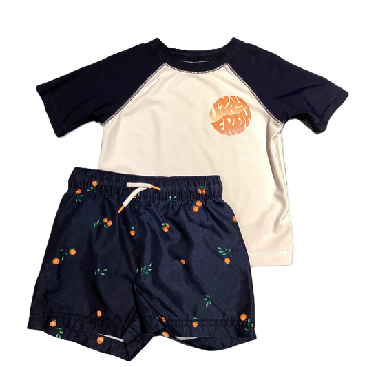 18-24 Boys Old Navy Navy/White Stay Fresh Swim Shirt, Old Navy Trunks w/Oranges