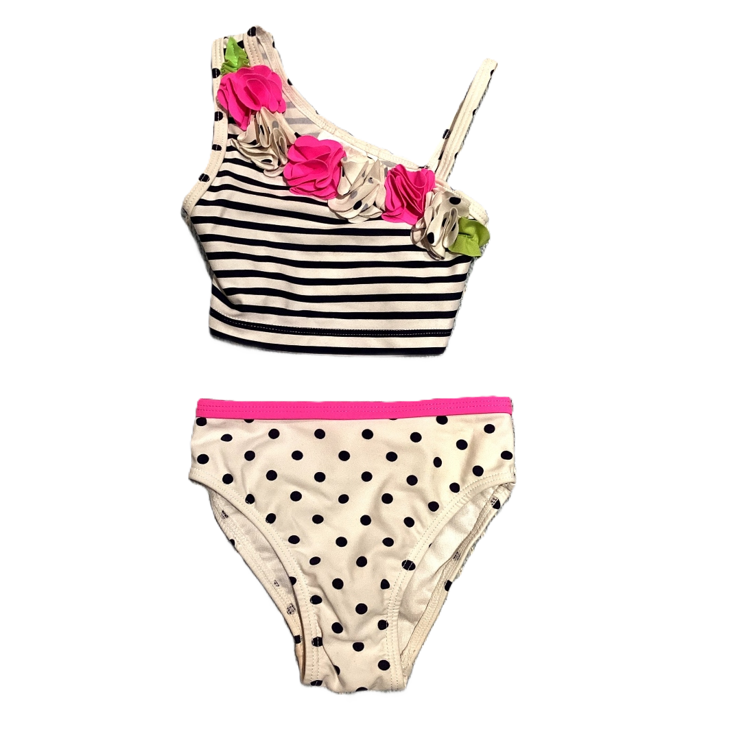 12-18 Girls Flapdoodles Navy/White Striped/Polka Dots Two Piece Swimsuit