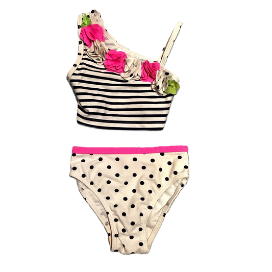 12-18 Girls Flapdoodles Navy/White Striped/Polka Dots Two Piece Swimsuit