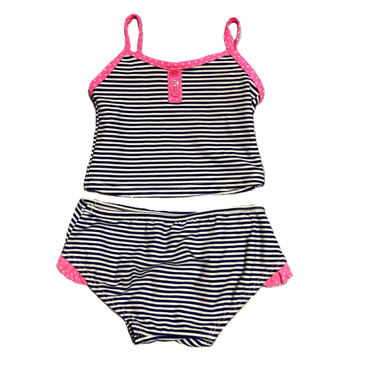 6-9 Girls Carter's Blue/White Striped Two Piece Swimsuit w/Hot Pink Accents