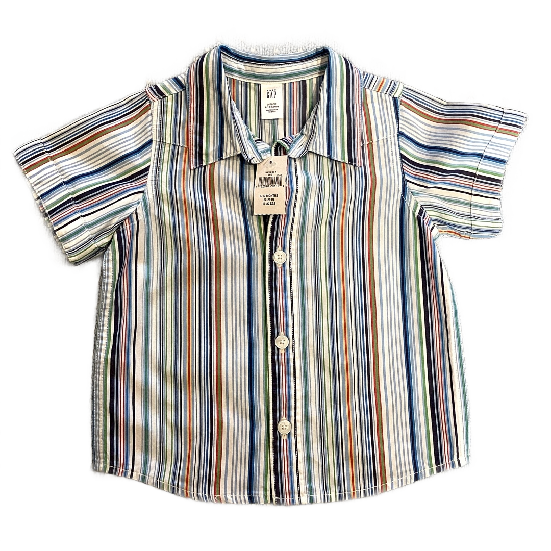 6-12 Boys Baby Gap NWT Multi-Colored Vertical Striped Button Down Shirt