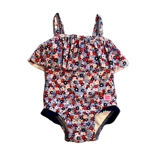 6-12 Girls Ruffle Butts Red/Pink/Blue Floral One Piece Swimsuit with Ruffles