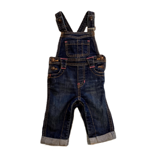 6-12 Girls Old Navy Distressed Overalls w/Pink Stitching Details