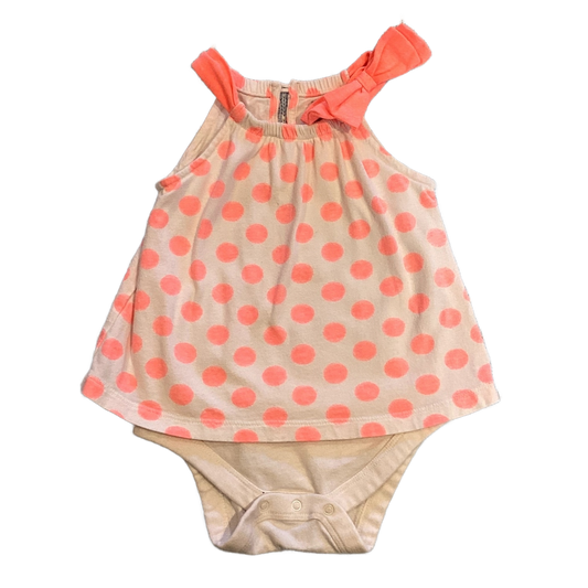 6-12 Girls Baby Gap Neon Orange/Pink Polka Dot Dress w/ Built-In Onesie