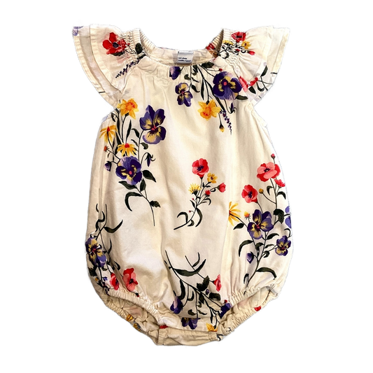 6-12 Girls Old Navy White and Multi-Colored Floral Patterned Bubble Onesie