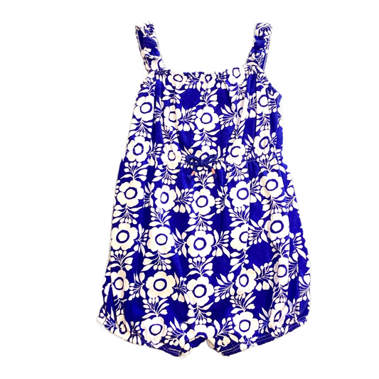 6-12 Girls Gymboree Royal Blue and White Floral Patterned Romper