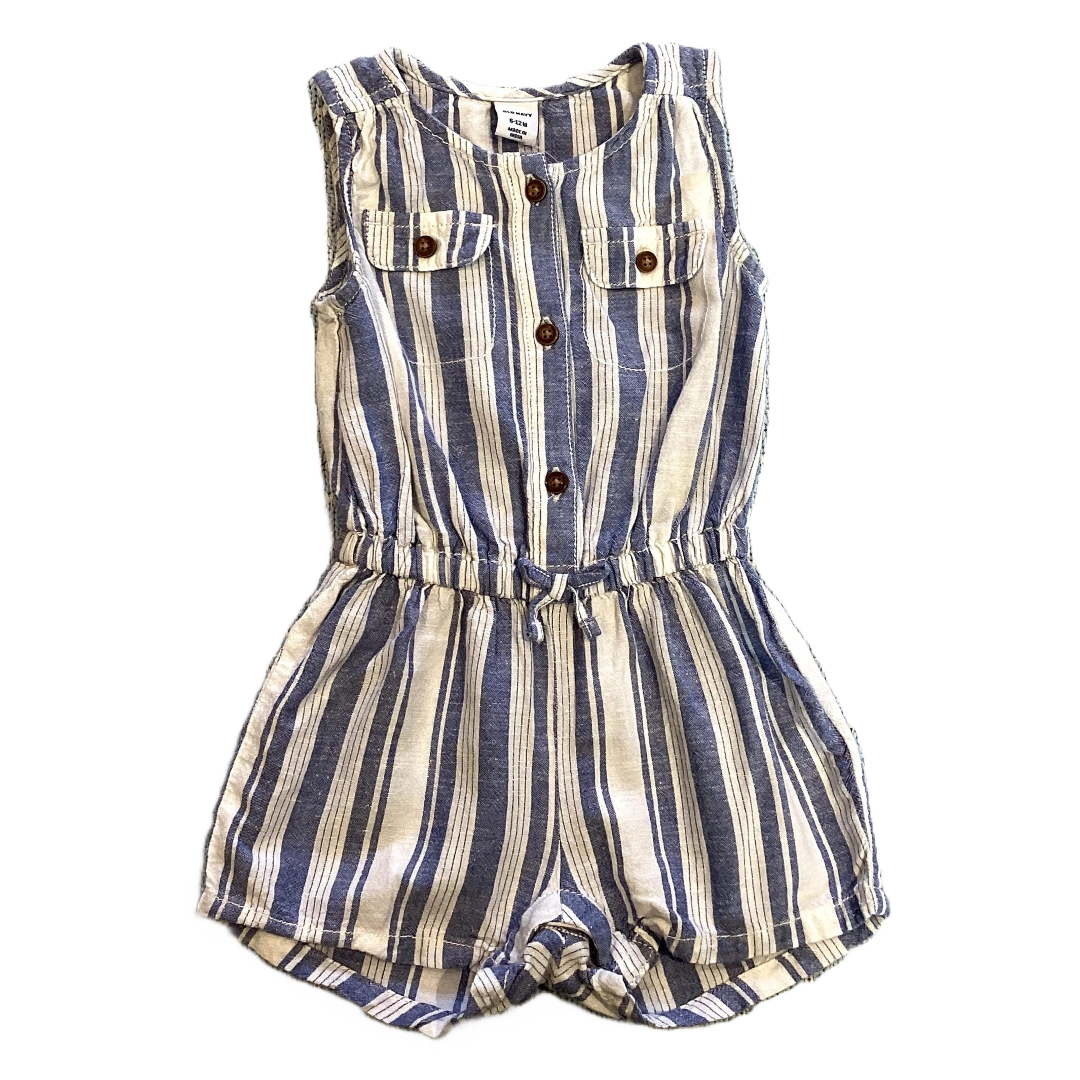 6-12 Girls Old Navy Light Blue and White Vertical Striped Romper