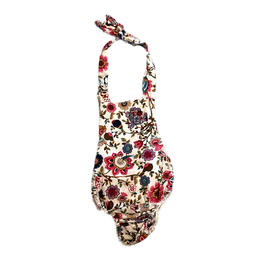 6-12 Girls Multi-Colored Paisley Print Halter Overalls w/Ruffled Bottom