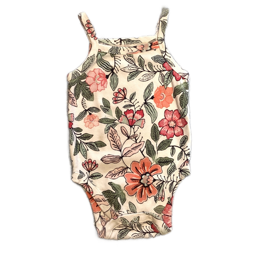 6-12 Girls Old Navy White and Multi-Colored "Faded" Floral Patterned Tank Top Onesie