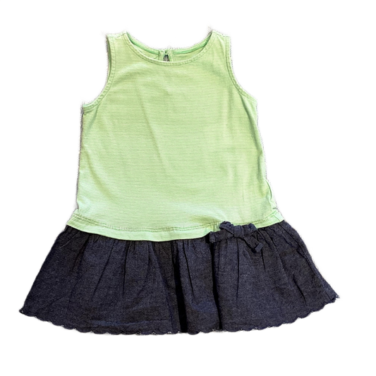 6-12 Girls Baby Gap Light Green and White Striped Dress w/Denim Scallops