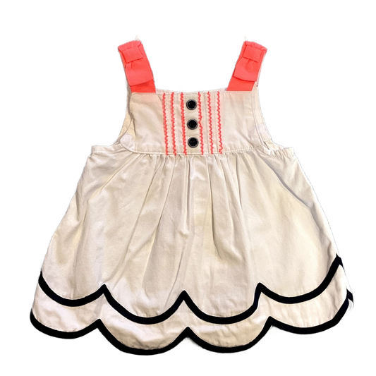 6-12 Girls Gymboree White, Neon Pink, and Navy Blue Detailed Top w/Scalloped Bottom