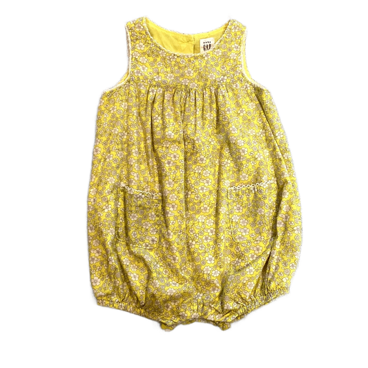 6-12 Girls Baby Gap Bright Yellow and White Floral Patterned Bubble Onesie