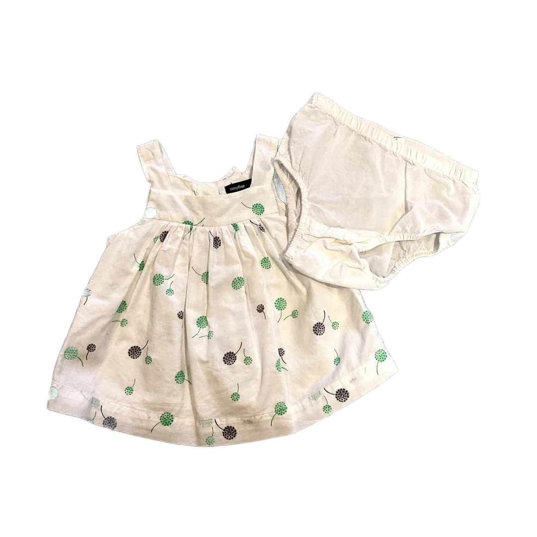 6-12 Girls Baby Gap White, Green, and Navy Blue Dandelion Printed Top w/Matching Bloomers