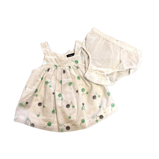 6-12 Girls Baby Gap White, Green, and Navy Blue Dandelion Printed Top w/Matching Bloomers