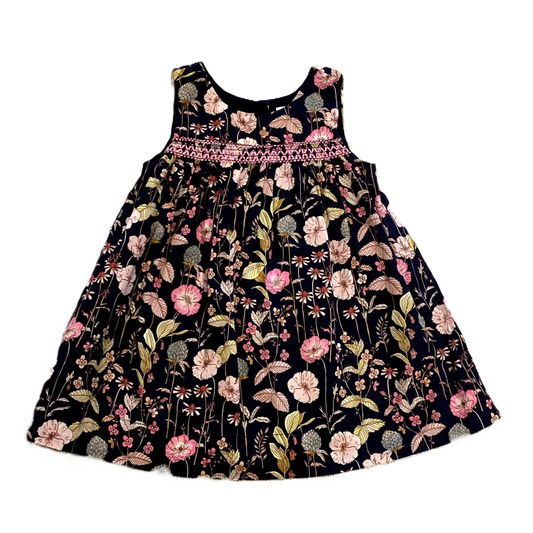 6-12 Girls Baby Gap Navy Blue Vintage Floral Patterned Dress w/Pink Stitching