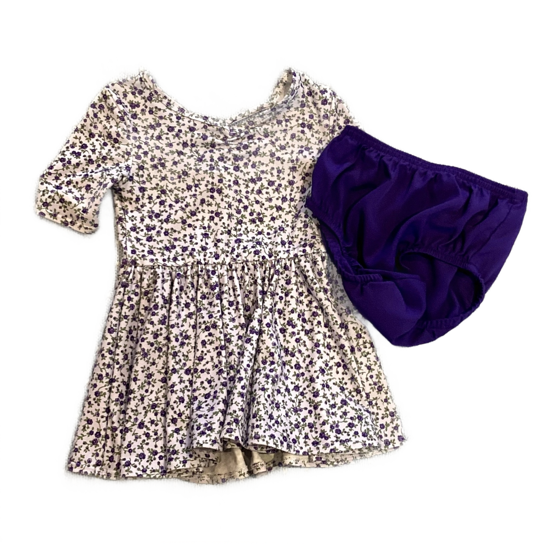 6-12 Girls Dot Dot Smile Purple and Light Grey Floral Patterned Tunic w/Crossed Back and Matching Bloomers
