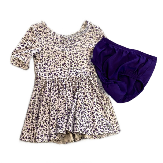 6-12 Girls Dot Dot Smile Purple and Light Grey Floral Patterned Tunic w/Crossed Back and Matching Bloomers