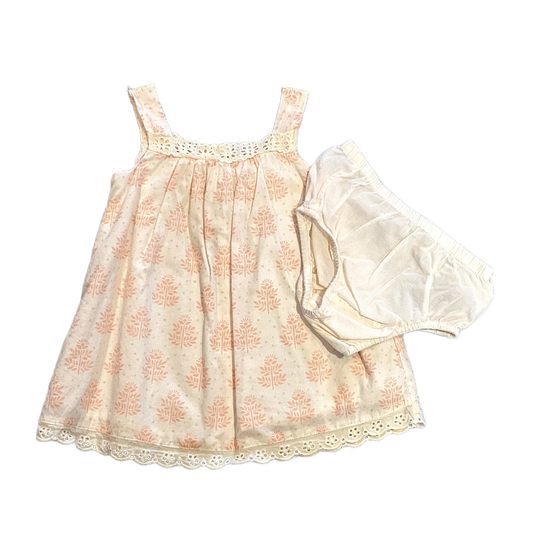 6-12 Girls Baby Gap White and Light Pink Dress w/Lace Detailing, Matching Bloomers