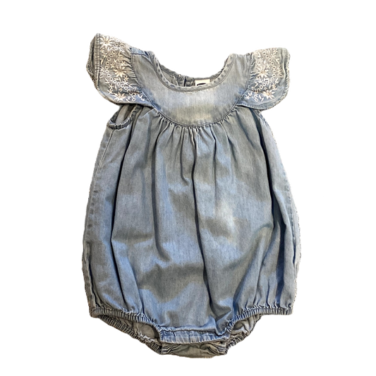 6-12 Girls Old Navy Light Denim Bubble Onesie w/Ruffled Sleeves