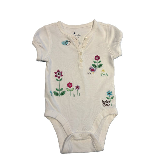 3-6 Girls Baby Gap White Onesie with Flowers and Birds