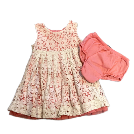 6-12 Girls Baby Gap Baby Pink and Off-White Lace Patterned Dress w/Matching Bloomers