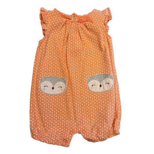 3-6 Girls Just One You Orange Geometric Patterned Bubble Onesie with Animal Decal