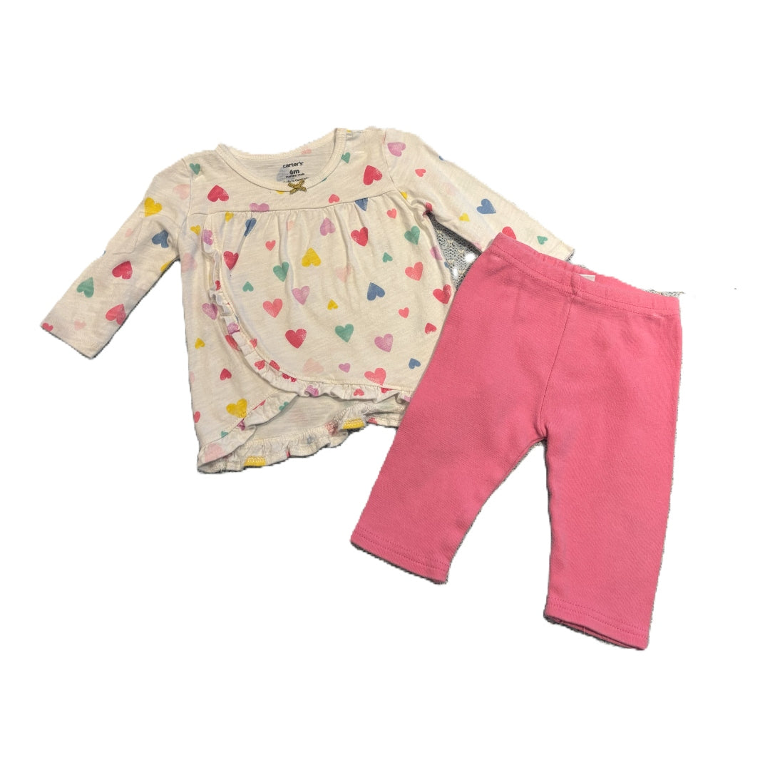 3-6 Girls Carter's White Multi-Colored Hearts Blouse, Bon Bebe Leggings with Heart on Bum