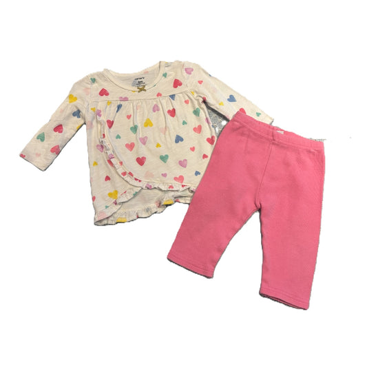 3-6 Girls Carter's White Multi-Colored Hearts Blouse, Bon Bebe Leggings with Heart on Bum