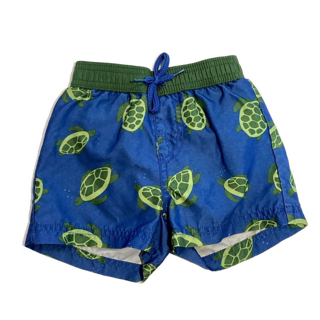 6-12 Boys Gymboree Blue and Army Green Turtle Printed Swim Trunks