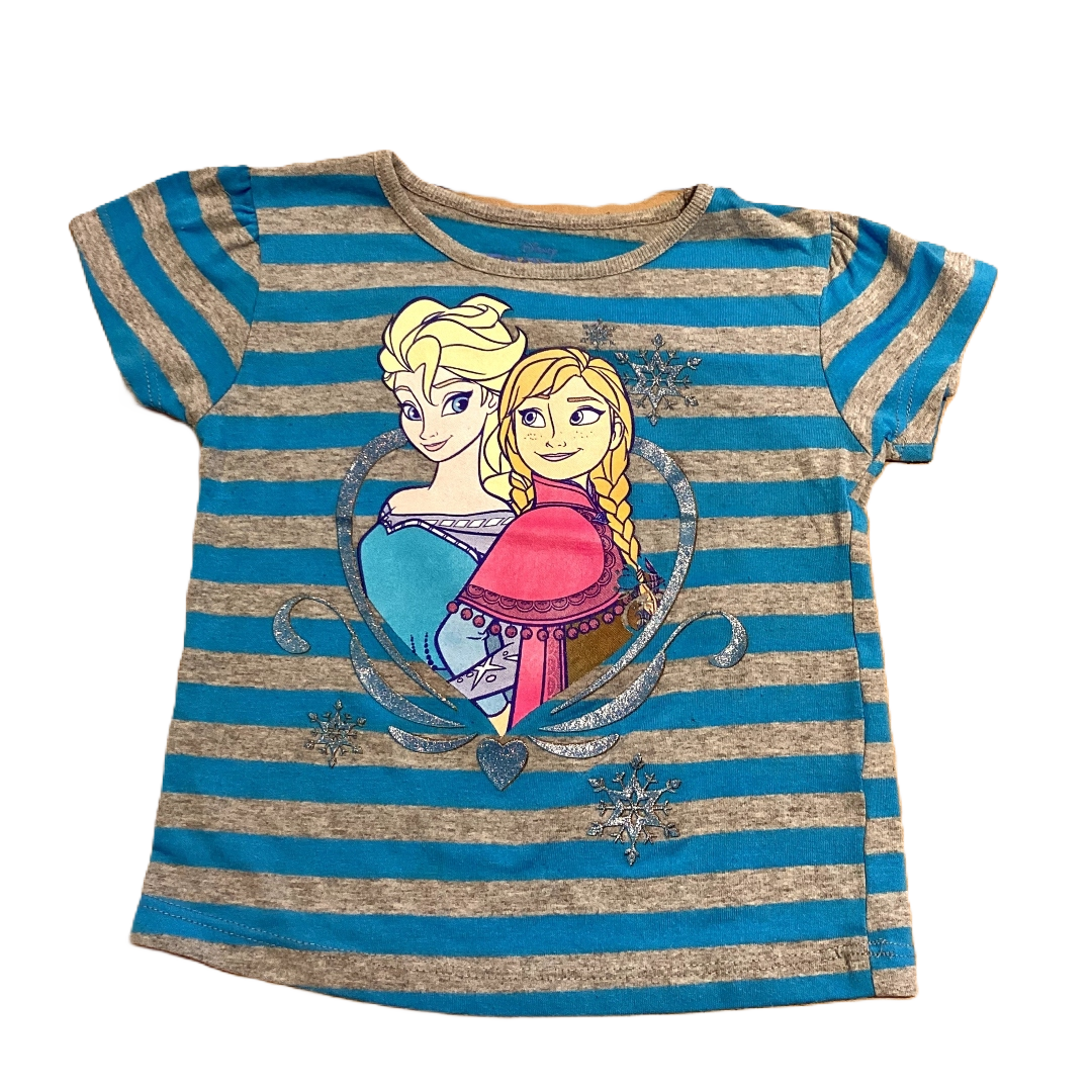 2T Girls Disney Frozen Gray/Blue Stripe Shirt w/Girls