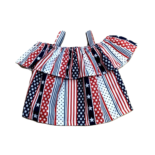 2T Girls Red/White/Blue Stars and Stripes Off The Shoulder Tank