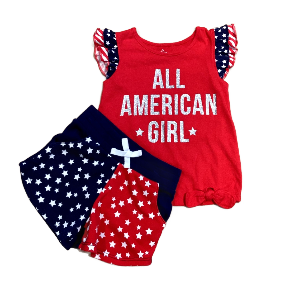 2T Girls Red/White/Blue All American Girl Red Shirt w/Matching Shorts