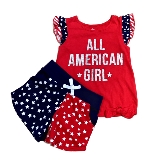 2T Girls Red/White/Blue All American Girl Red Shirt w/Matching Shorts