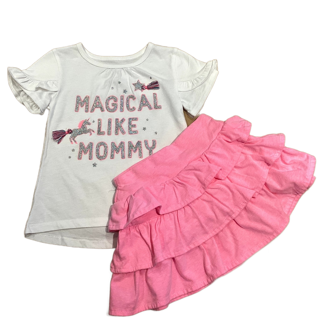 2T Girls Carter's White Magical Like My Mommy Shirt, Garanimals Pink Tiered Skirt