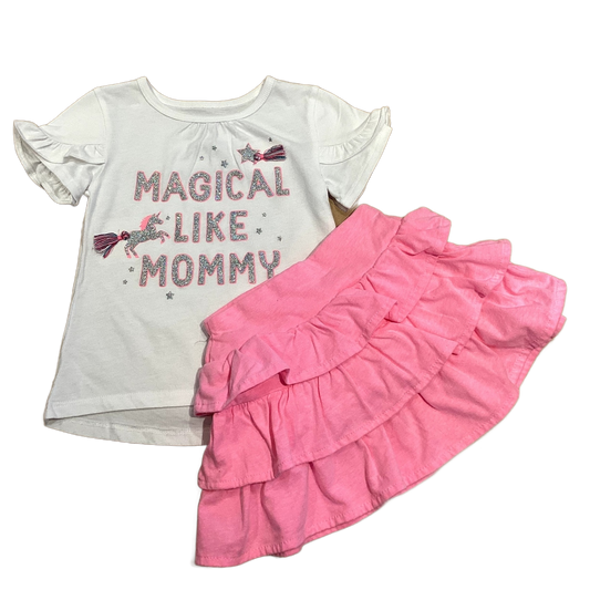 2T Girls Carter's White Magical Like My Mommy Shirt, Garanimals Pink Tiered Skirt