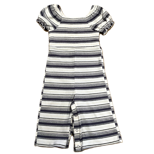 2T Girls Art Class Ivory Striped Smocked Jumpsuit