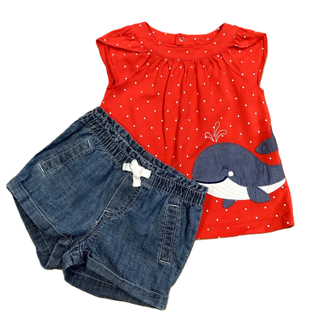 2T Girls Just One You Dark Melon Shirt w/Whale, Circo Chambray Shorts