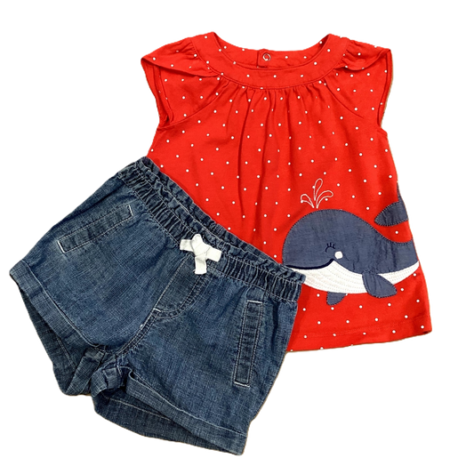 2T Girls Just One You Dark Melon Shirt w/Whale, Circo Chambray Shorts