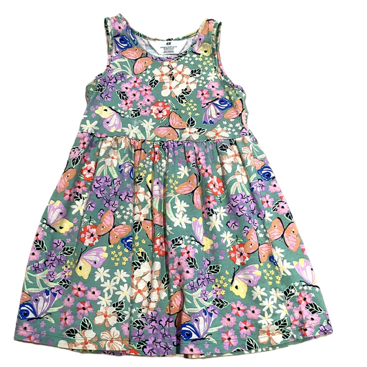 2T Girls H&M Moss Green Floral Dress w/Butterflies