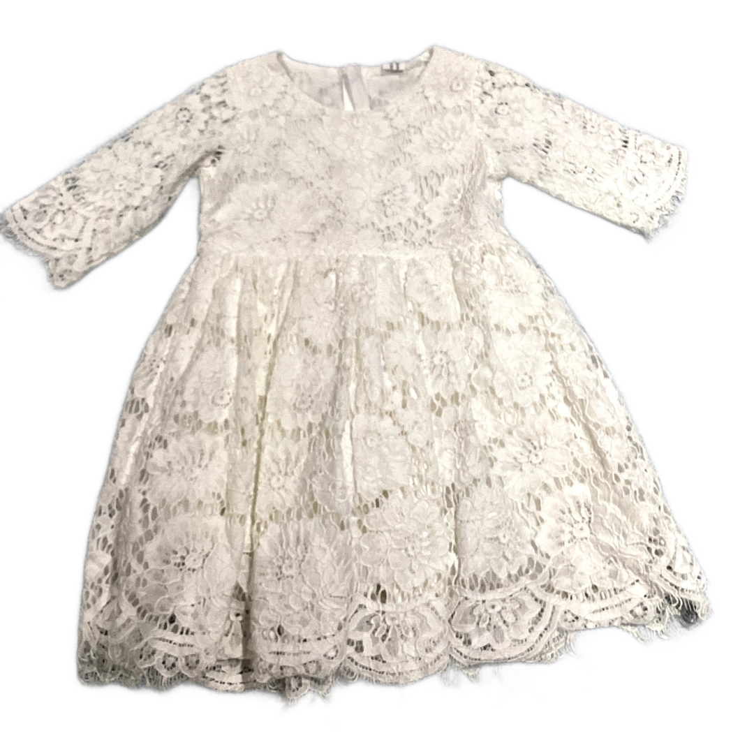 18-24 Girls White Formal Dress w/Embroidered Overlay
