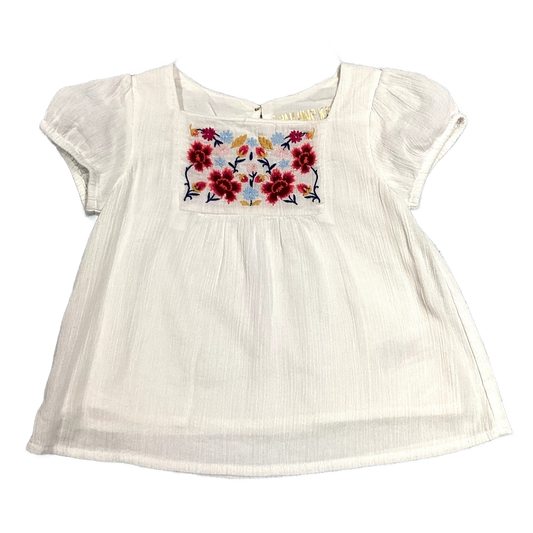 2T Girls Genuine Kids White Blouse w/Floral Embroidery